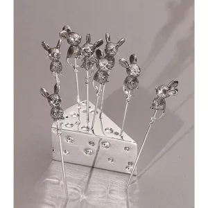 Heim Concept 8 in. Silver Plated Metal Mice Cheese Picks with Crystal