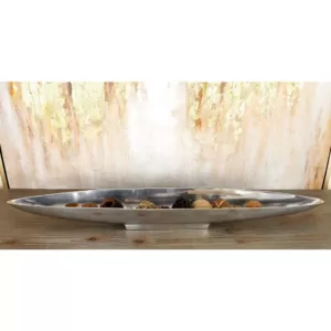LITTON LANE 36 in. x 3 in. Polished Silver Aluminum Canoe-Shaped Bowled Tray