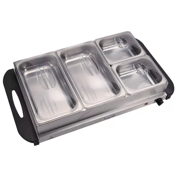 MegaChef 2.5 L Stainless Steel Warming Tray with 4 Crocks