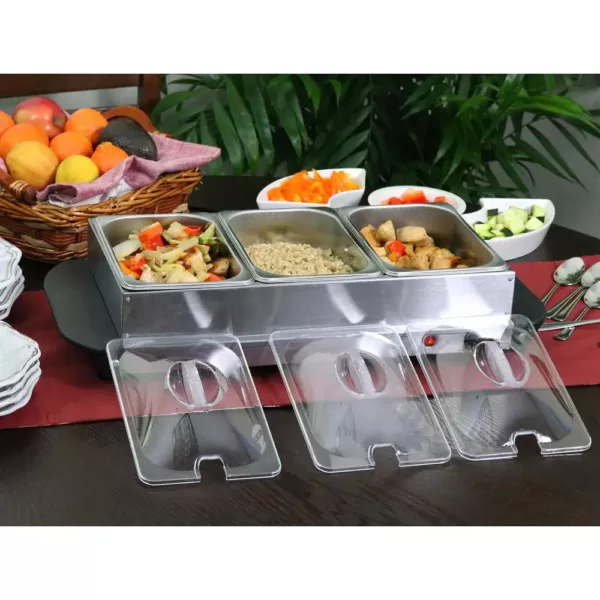 MegaChef 1.5 L Stainless Steel Warming Tray with 3 Crocks