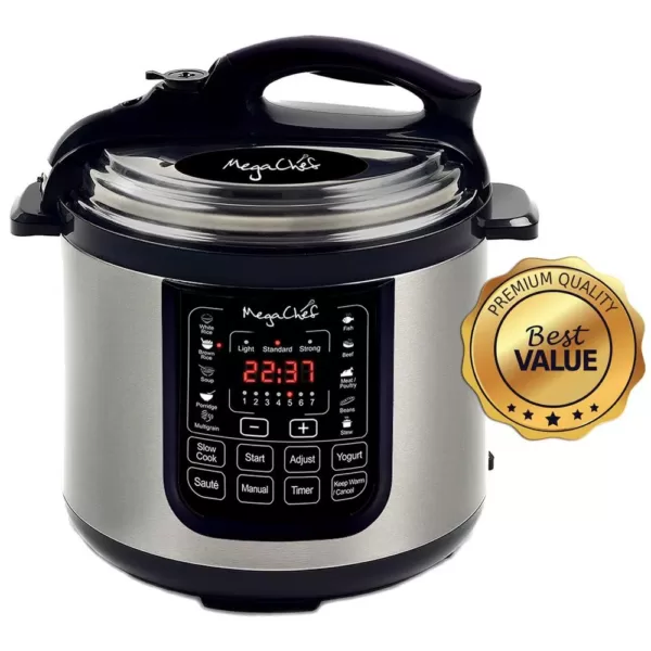 MegaChef 8 Qt. Stainless Steel Electric Pressure Cooker with Stainless Steel Pot