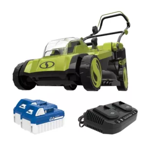 Sun Joe 17 in. 48-Volt iON+ Cordless Electric Walk Behind Push Lawn Mower Kit with 2 x 4.0 Ah Batteries Plus Charger