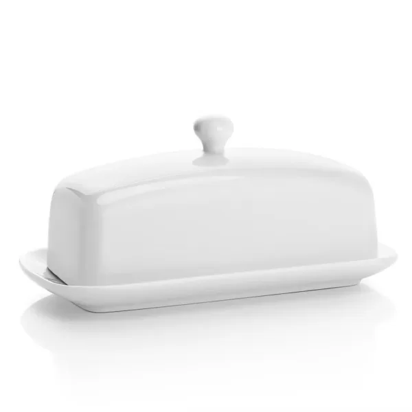 Sweese 4 oz. White Porcelain Butter Dishes for East WWest Coast Butter (Set of 1)