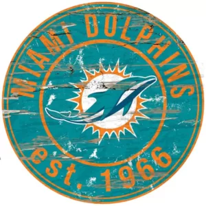 Adventure Furniture 24 in. NFL Miami Dolphins Round Distressed Sign