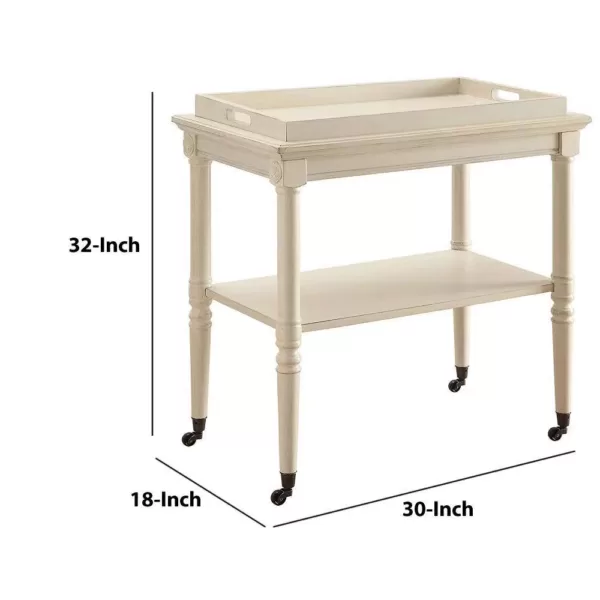 Benjara 30 in. D x 18 in. W x 32 in. H Antique White Wooden Serving Tray Table