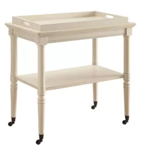 Benjara 30 in. D x 18 in. W x 32 in. H Antique White Wooden Serving Tray Table