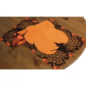 Xia Home Fashions 0.1 in. x 16 in. x 34 in. Witch Embroidered Cutwork Halloween Table Runner